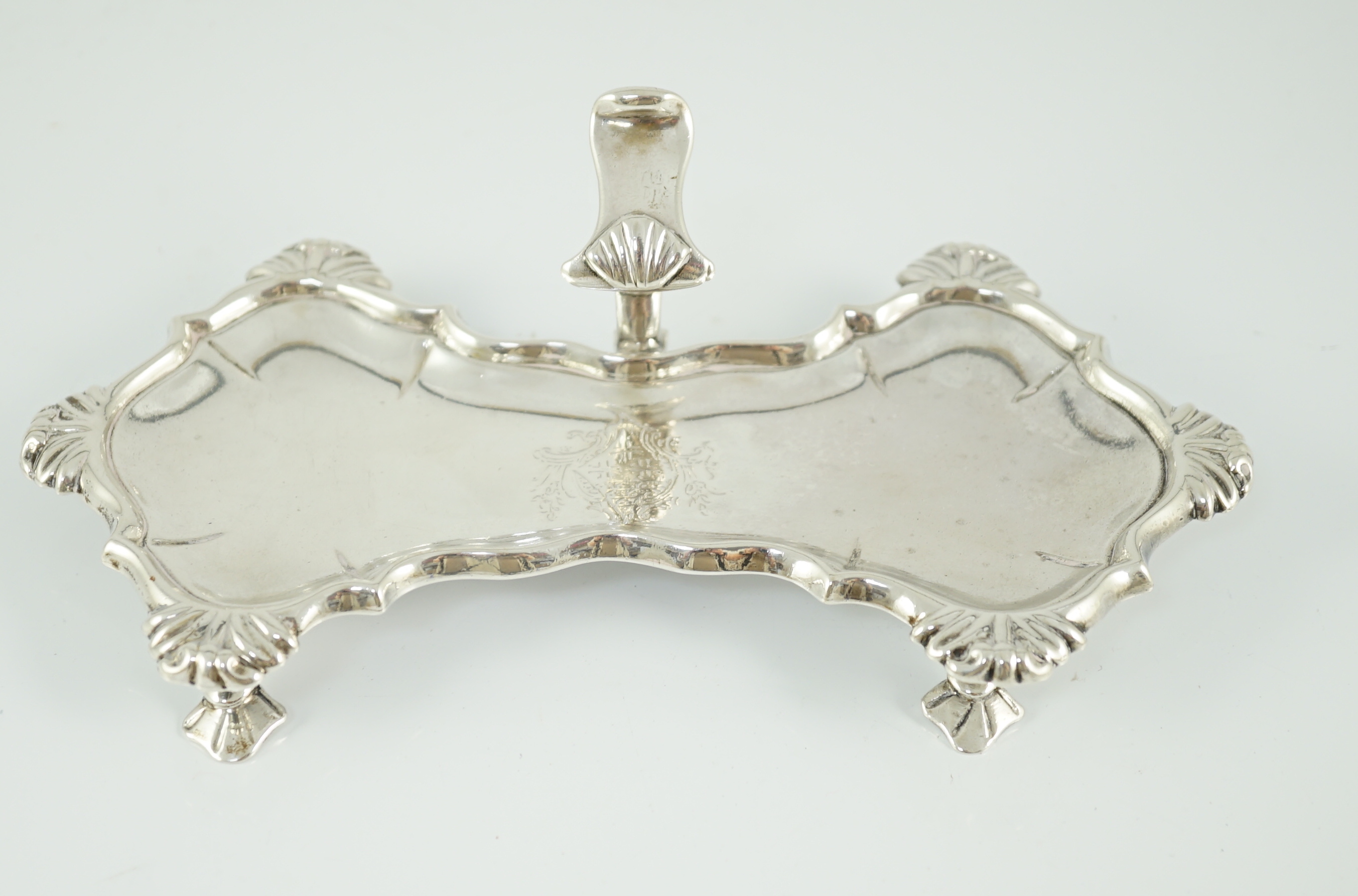 A George II silver snuffers stand, by John Cafe